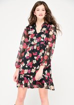LOLALIZA Halflange jurk met bloemen en lurex - Rood - Maat 38