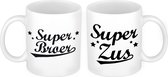 Super broer en zus mok - Broer en Zus cadeau/ cadeautje beker/ mokken set