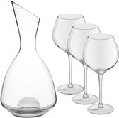 Glazen wijn karaf/decanteer kan 1,5 liter met 6 rode wijn glazen 500 ml - Schenkkannen/karaffen van glas