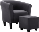 2-delige set fauteuil en kruk zwarte stof