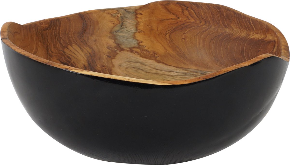 Rico & Plato Houten fruitschaal – slakom ‘Adagio’ 25 cm – Teakhout zwart gelakt