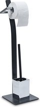 relaxdays Ensemble d'accessoires de toilette sur pied GRAO - porte-rouleau - brosse de toilette, anthracite