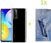 Huawei Y6p / Y6s - Anti Shock Silicone Bumper Hoesje - Transparant + 1X Tempered Glass Screenprotector