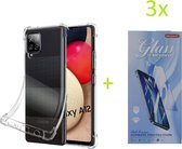 Samsung Galaxy A12 - Anti Shock Silicone Bumper Hoesje - Transparant + 3X Tempered Glass Screenprotector