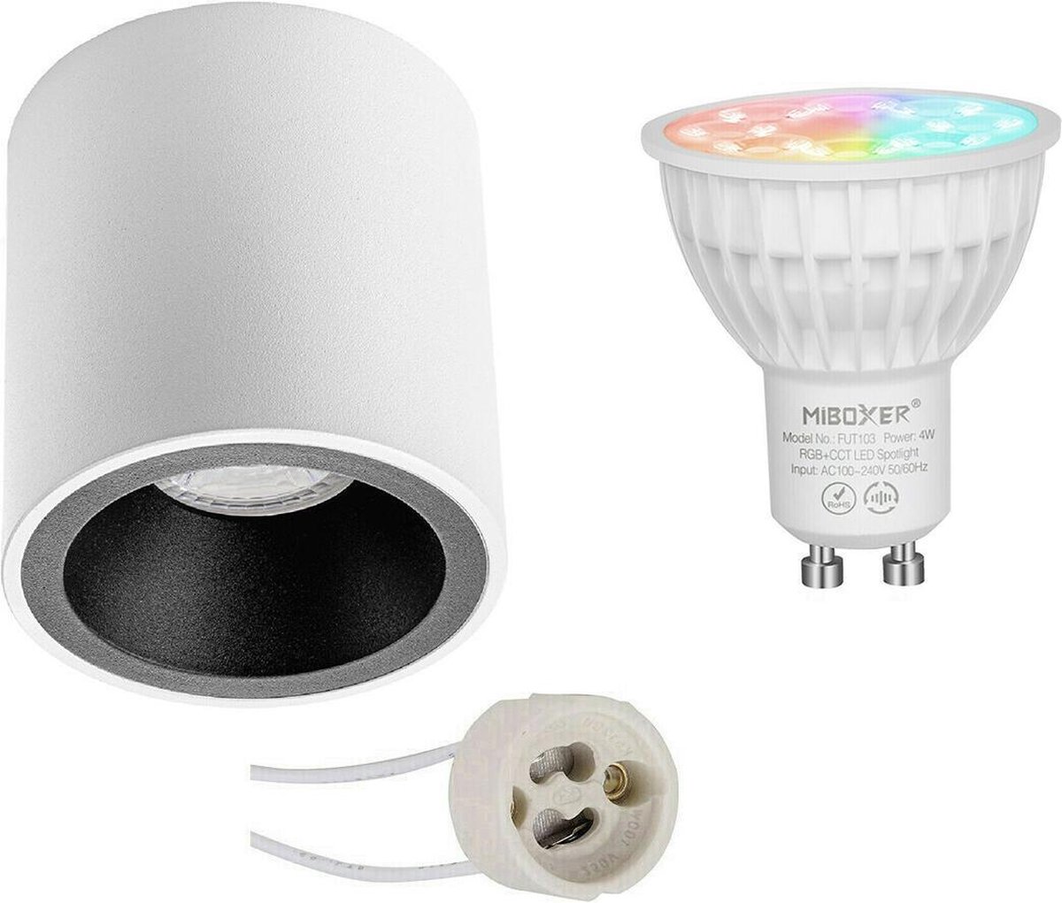 Mi-Light MiBoxer - Opbouwspot Set GU10 - Smart LED - Wifi LED - Slimme LED - 4W - RGB+CCT - Aanpasbare Kleur - Dimbaar - Proma Cliron Pro - Opbouw Rond - Mat Wit/Zwart - Verdiept - Ø90mm