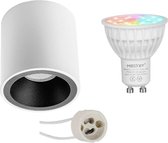 Mi-Light MiBoxer - Opbouwspot Set GU10 - Smart LED - Wifi LED - Slimme LED - 4W - RGB+CCT - Aanpasbare Kleur - Dimbaar - Proma Cliron Pro - Opbouw Rond - Mat Wit/Zwart - Verdiept -