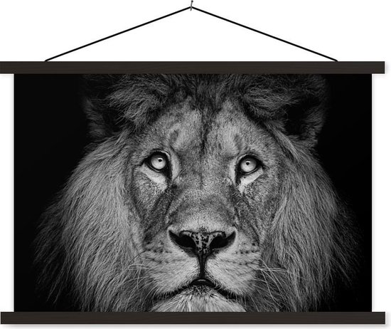 Porte-affiche avec affiche - Affiche scolaire - Lion - Portrait - Zwart - Wit - 90x60 cm - Lattes noires