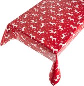 Tafelzeil Xmas Deer Rood -  140 x 450 cm - Rood tafellaken - Tafelkleed plastic - Voor buiten en binnen - Verschillende maten - Geleverd in een koker