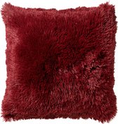 Dutch Decor FLUFFY - Sierkussen 45x45 cm - superzacht - effen kleur - Merlot - rood - Inclusief binnenkussen