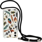 Casetastic Apple iPhone 11 Hoesje met koord - Lanyard Case - Feathers Multi Print