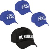 Vrijgezellenfeest heren petjes - 1x De Sukkel zwart + 5x Vrijgezellen team blauw- Vrijgezellen mannen accessoires/ artikelen