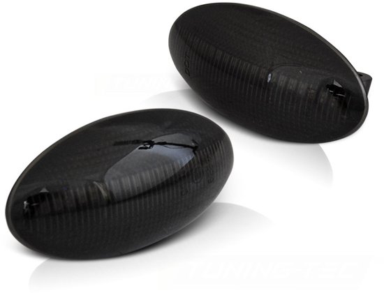 Twee ovale, zwarte knipperlichten met carbon-look structuur.