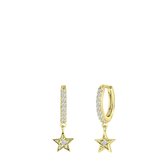 Lucardi Dames Goldplated oorringen met hanger ster - Oorbellen - Cadeau - Moederdag - Echt Zilver - Goudkleurig