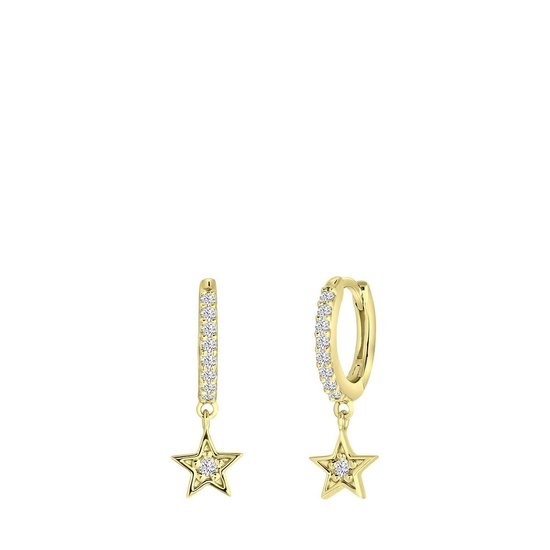 Lucardi Dames Goldplated oorringen met hanger ster - Oorbellen - Cadeau - Moederdag - Echt Zilver - Goudkleurig