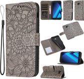 Voor Samsung Galaxy A5 (2017) Skin Feel Reliëf Zonnebloem Horizontale Flip Lederen Case met Houder & Kaartsleuven & Portemonnee & Lanyard (Grijs)