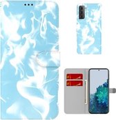 Voor Samsung Galaxy S21 5G Cloud Fog Pattern Horizontal Flip Leather Case met houder & kaartsleuf & portemonnee (hemelsblauw)