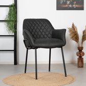 Bronx71® Eetkamerstoel leer Club zwart - Eetkamerstoelen met armleuning - Eetkamerstoel zwart - Stoel leer - Eetkamerstoel met armleuning