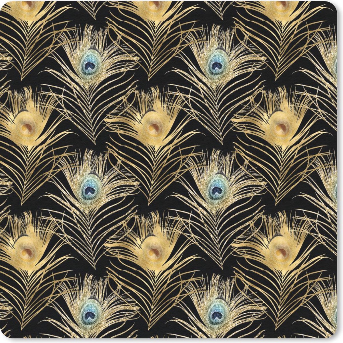 Muismat 30x30 cm - Mousepad Patronen - Pauwenveren - Goud - Muismatten