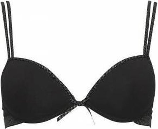 Zwarte push-up beha met stippen op de randen en bandjes.