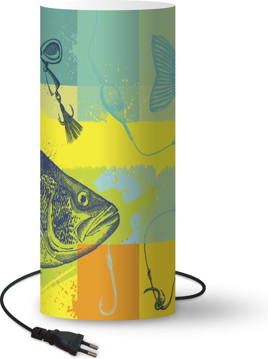 Lamp - Nachtlampje - Tafellamp slaapkamer - Gekleurde illustratie van een vis - 33 cm hoog - Ø14.3 cm - Inclusief LED lamp