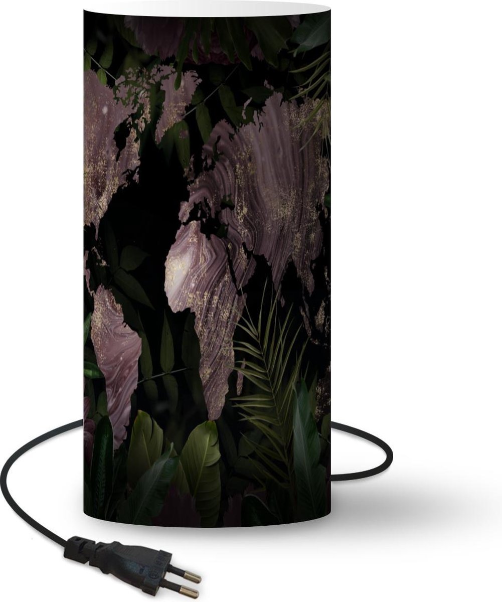 Lamp - Nachtlampje - Tafellamp slaapkamer - Wereldkaart - Luxe - Planten - 33 cm hoog - Ø15.9 cm - Inclusief LED lamp