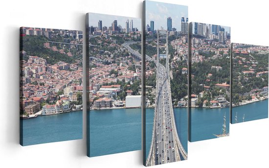 Artaza Canvas Schilderij Vijfluik Istanbul Bosporus Brug Vanaf Boven - 100x50 - Foto Op Canvas - Canvas Print