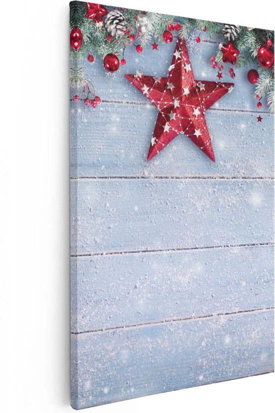 Artaza Canvas Schilderij Kerst Achtergrond Met Sneeuw Op Tafel - 40x60 - Poster Foto op Canvas - Canvas Print