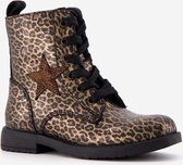 Groot leren meisjes veterboots met luipaardprint - Goud - Maat 25 - Echt leer