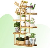 Groot Bamboe Plantenrek voor Binnen en Buiten - Plantenstandaard/Plantentrap/Plantenrekken/Plantenladder//Plantenklimrek - Met Windmolen en 6 Verdiepingen - 123 cm