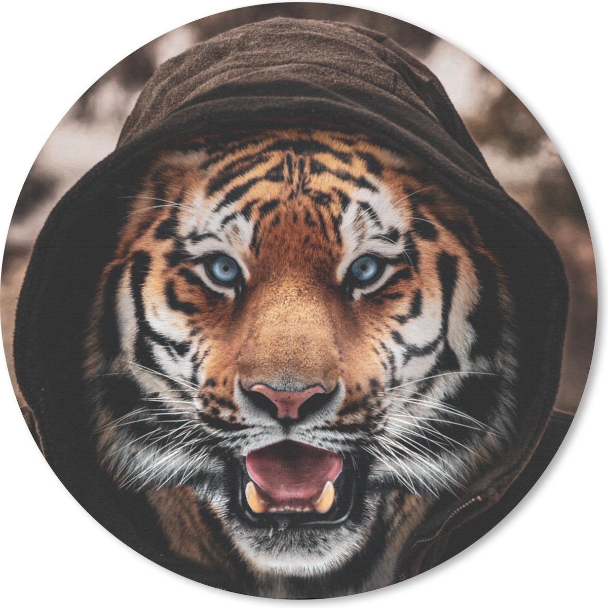 Muismat rond 40x40 cm - Mousepad Tijger - Kleding - Blauw - Ronde muismatten