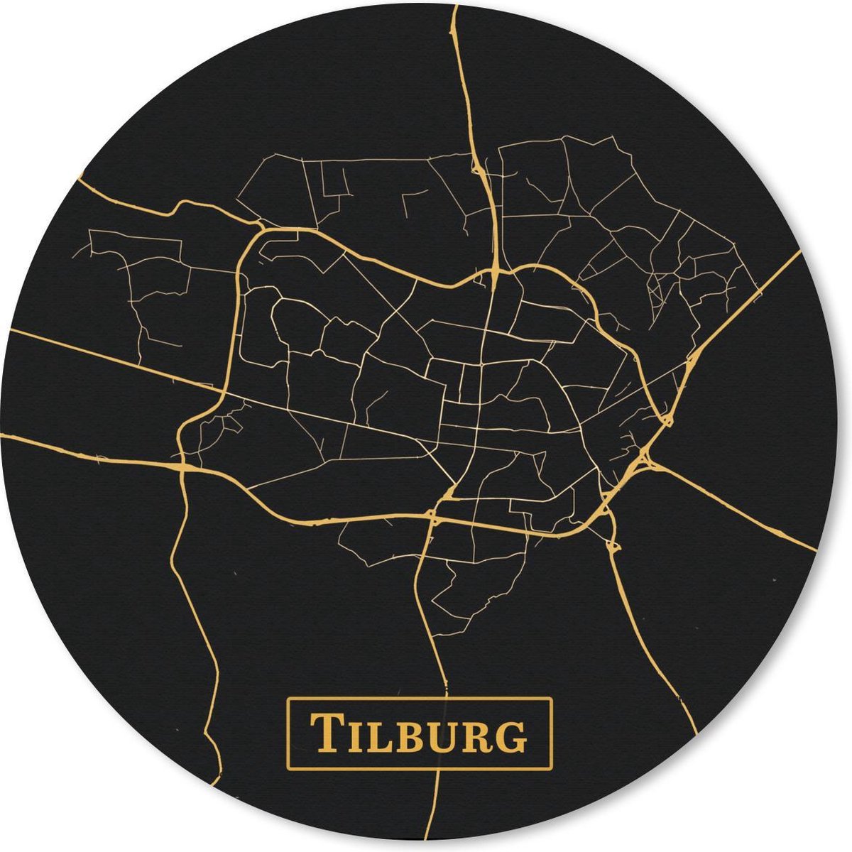 Muismat rond 40x40 cm - Mousepad Kaart - Tilburg - Goud - Zwart - Ronde muismatten