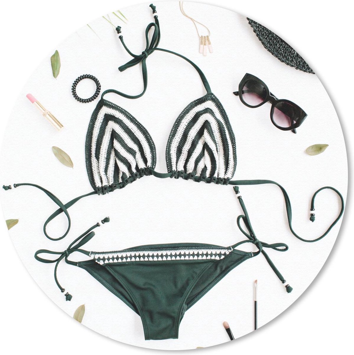 Muismat rond 50x50 cm - Mousepad Bikini - Zwart - Wit - Ronde muismatten