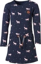 Meisjes jurk Marine met paarden/sterren lange mouwen | Maat 104/ 4Y