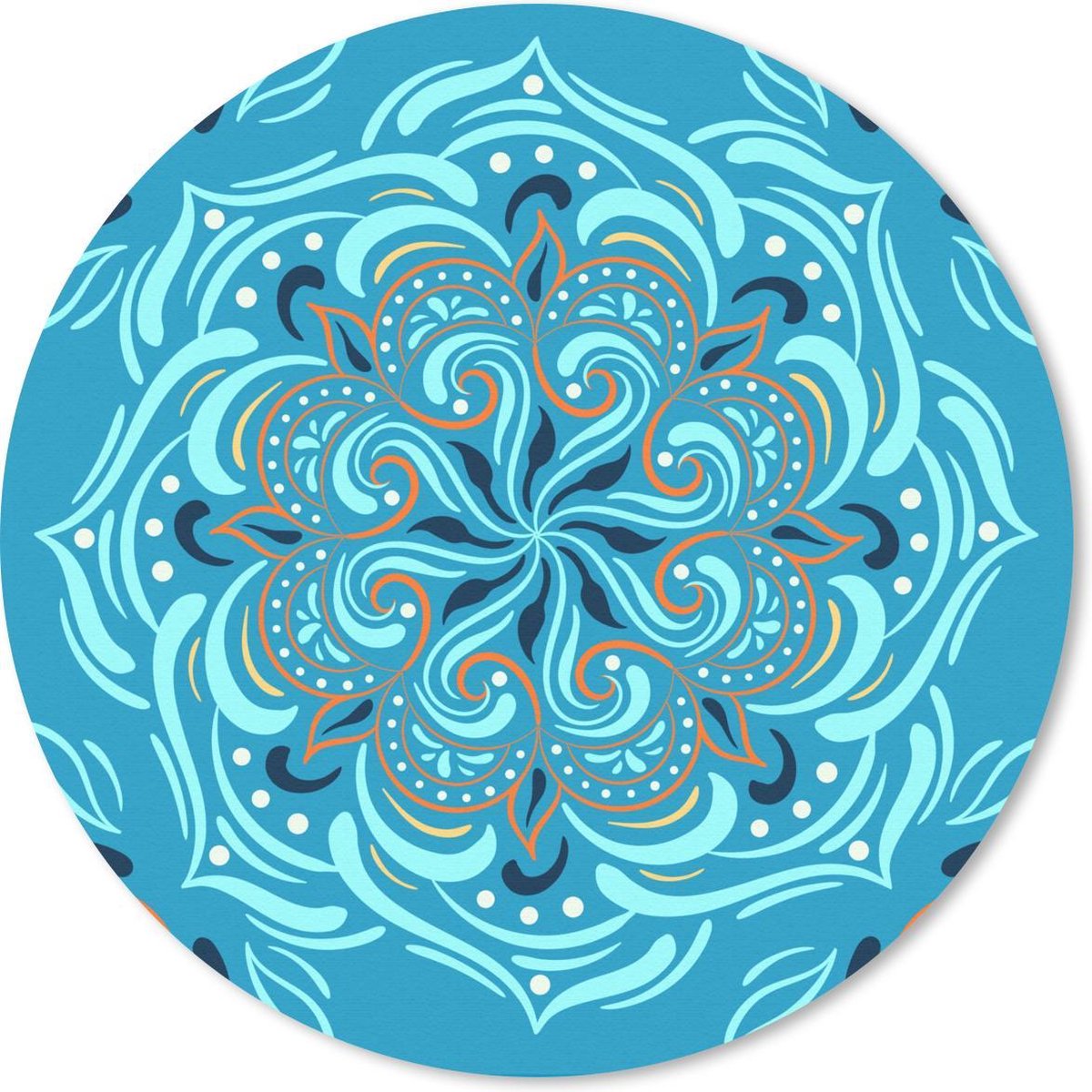 Muismat rond 40x40 cm - Mousepad Mandala - Blauw - Oranje - Patroon - Ronde muismatten