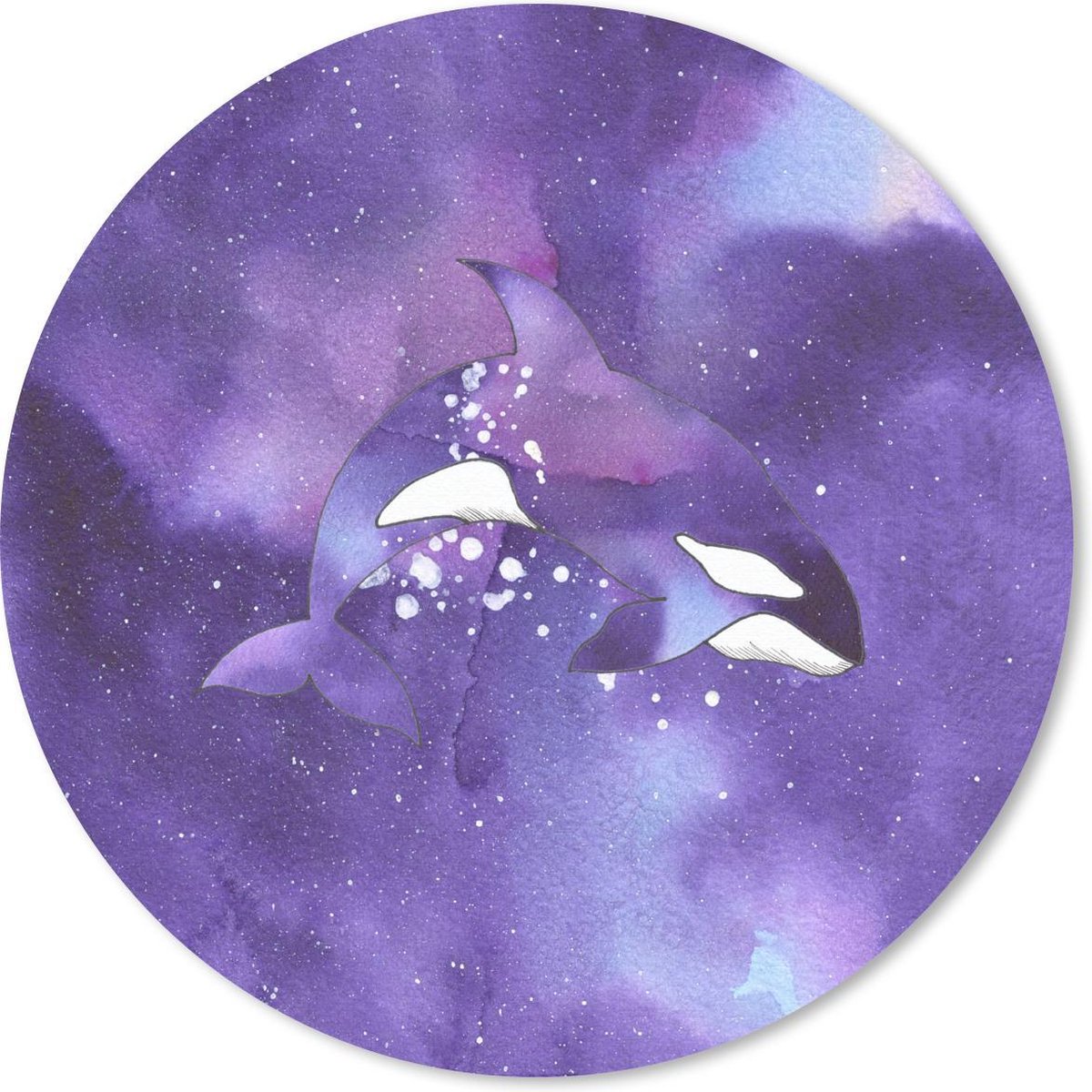 Muismat rond 40x40 cm - Mousepad Vis - Orka - Paars - Waterverf - Ronde muismatten