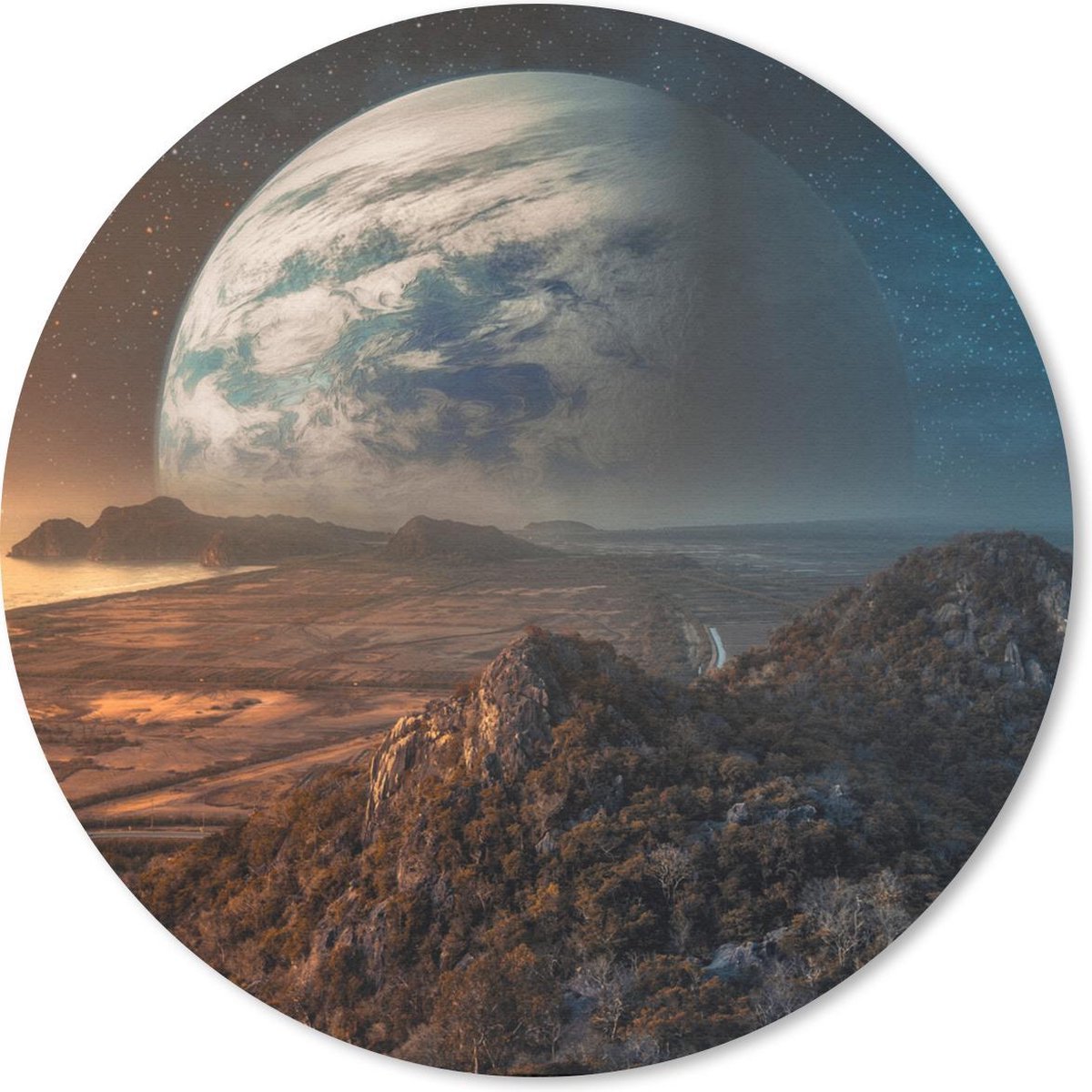 Muismat rond 40x40 cm - Mousepad Planeten - Berg - Sterren - Ronde muismatten