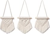 3 Stuks Mini Macrame Wandkleed - Bohemian Wandtapijt - Handgemaakt Woonkamer Muurdecoratie - Boho Muurkleed - 100% Katoen Touw/Koord Wandhanger & Muurhanger - Muurtapijt Wanddecoratie -Wanddoek Kamer Wall Decoratie -Slaapkamer Tapestry Muurkleed -Wit