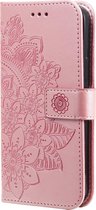 Hoesje geschikt voor Samsung Galaxy A42 - Bookcase - Pasjeshouder - Portemonnee - Bloemenprint - Kunstleer - Rose Goud