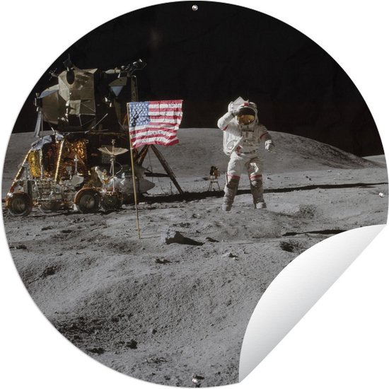 Tuincirkel Astronaut - Maan - Vlag - 120x120 cm - Ronde Tuinposter - Buiten XXL / Groot formaat!