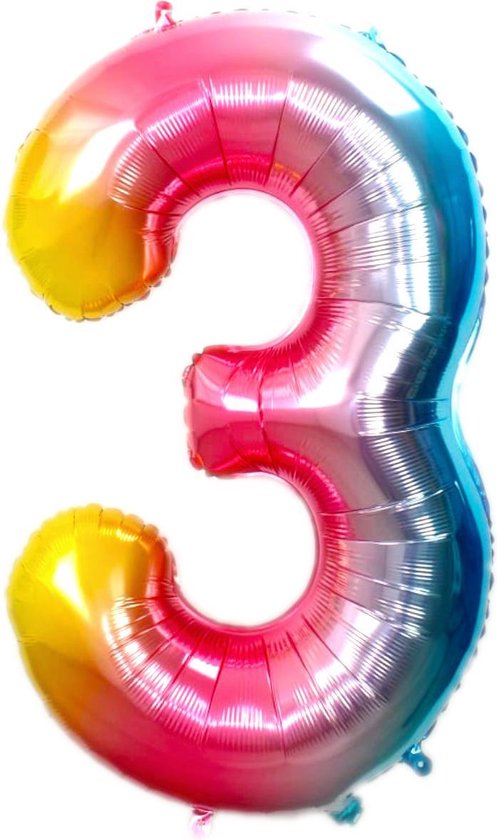 Ballon Cijfer 3 Jaar  Regenboog Verjaardag Versiering Cijfer Helium Ballonnen Regenboog Feest Versiering 36 Cm Met Rietje