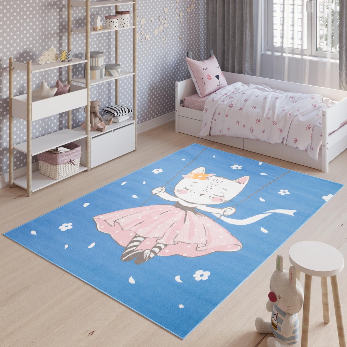 Tapiso Jolly Vloerkleed Blauw Babykamer Speelkleed Kinderkamer Blauw1