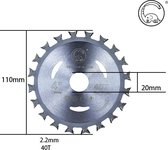 110x20mm / 4x40T Cirkelzaagblad Hout Dubbeltandig