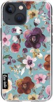 Casetastic Apple iPhone 13 mini Hoesje - Softcover Hoesje met Design - Flowers Soft Blue Print