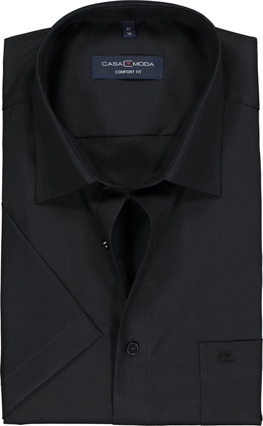 CASA MODA comfort fit overhemd - korte mouw - zwart - Strijkvrij - Boordmaat: 45