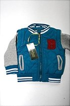Tricky Tracks baby jas / bodywarmer - met afritsbare mouw - petrol/grijs - maat 86