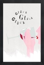 JUNIQE - Poster in houten lijst Glück Glück Glück -30x45 /Ivoor & Roze