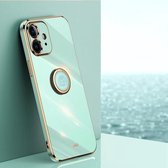 XINLI rechte 6D plating gouden rand TPU schokbestendige hoes met ringhouder voor iPhone 12 (mintgroen)