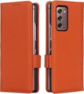 Voor Samsung Galaxy Z Fold2 5G Lychee Textuur Gesp Horizontale Flip Lederen Case met Houder & Kaartsleuf & Portemonnee (Oranje)