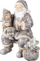 Clayre & Eef Figurine Père Noël 15x10x16 cm Gris Polyrésine Décoration de Noël
