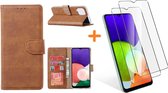 Samsung A22 4G hoesje bookcase Bruin - Samsung Galaxy A22 4G hoesje portemonnee boek case - A22 book case hoes cover - Galaxyt A22 4G screenprotector / 2X tempered glass